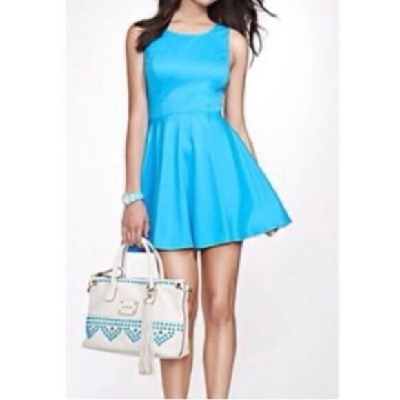 GUESS Fit and Flare Ponte Blue Dress Size Large NWT $108 - Picture 1 of 10